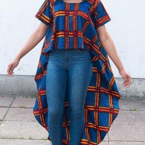 OFUURE Hi-Low Blue Ankara Top- Womens Medium